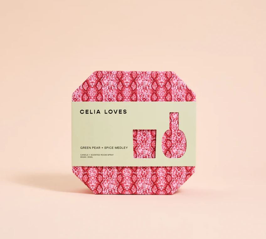 Product packaging with 'Celia Loves' branding on a beige background