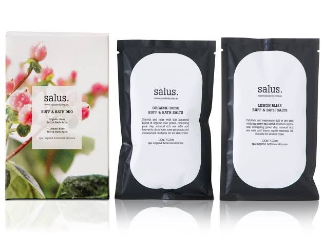 Three 'salus' product packages on a white background